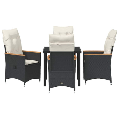 Tuin eettafelset met kussen 5 pcs Zwart poly rattan