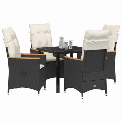 Tuin eettafelset met kussen 5 pcs Zwart poly rattan
