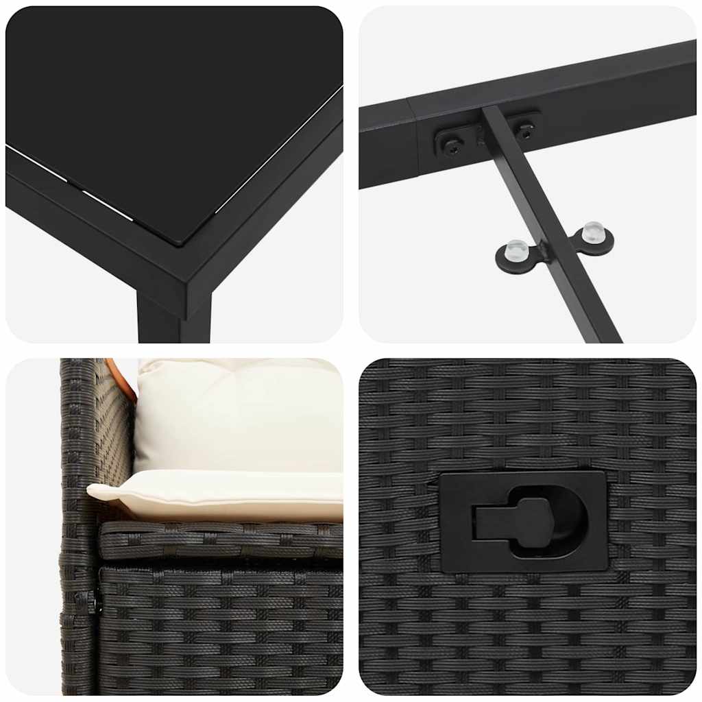 Tuin Eettafelset Met Kussen 7 Pcs Zwart Poly Rattan