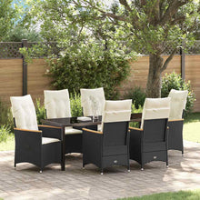 Tuin Eettafelset Met Kussen 7 Pcs Zwart Poly Rattan