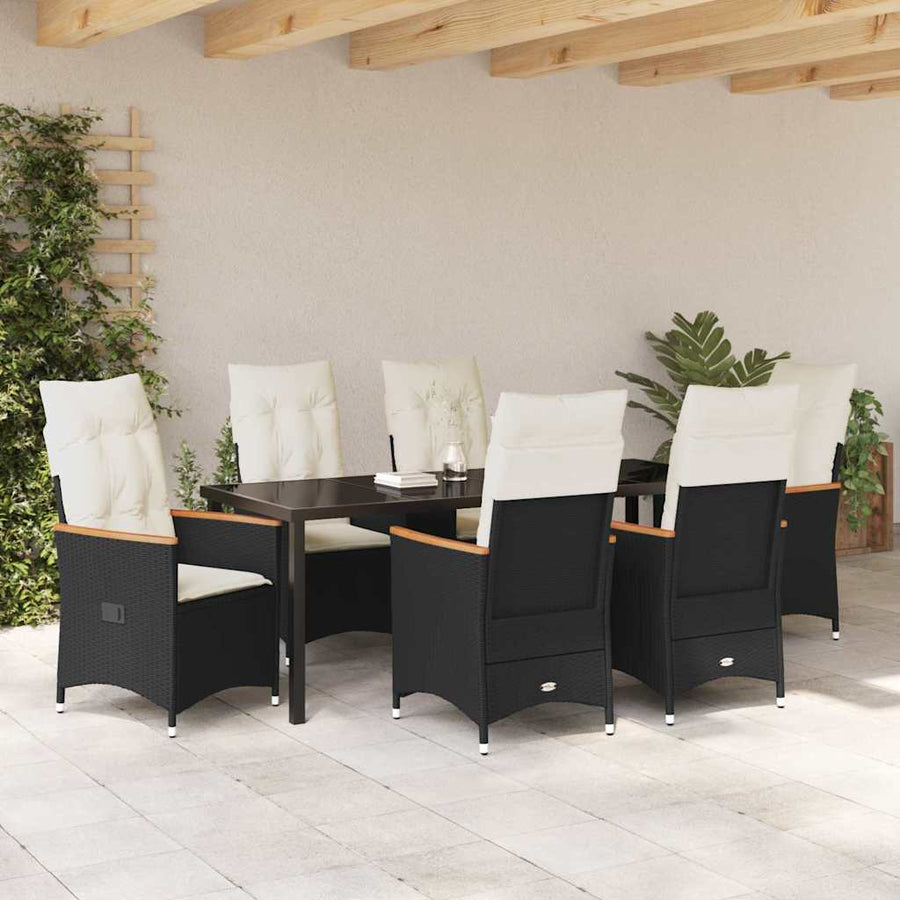 Tuin Eettafelset Met Kussen 7 Pcs Zwart Poly Rattan