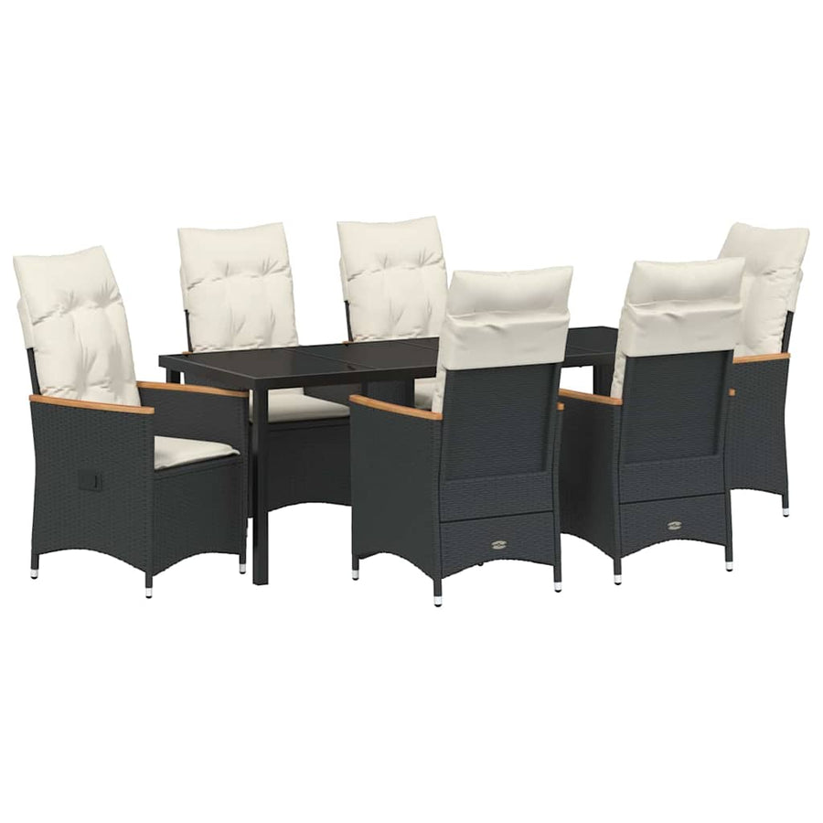 Tuin Eettafelset Met Kussen 7 Pcs Zwart Poly Rattan