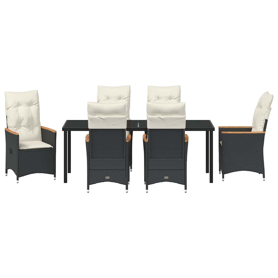 Tuin Eettafelset Met Kussen 7 Pcs Zwart Poly Rattan
