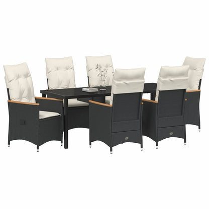 Tuin Eettafelset Met Kussen 7 Pcs Zwart Poly Rattan