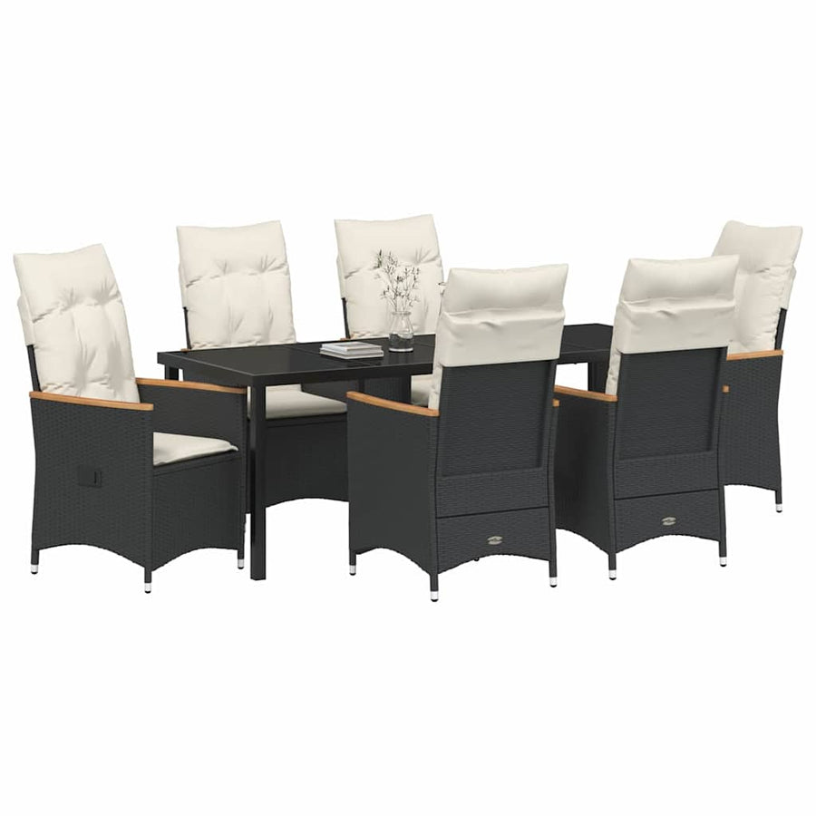 Tuin Eettafelset Met Kussen 7 Pcs Zwart Poly Rattan