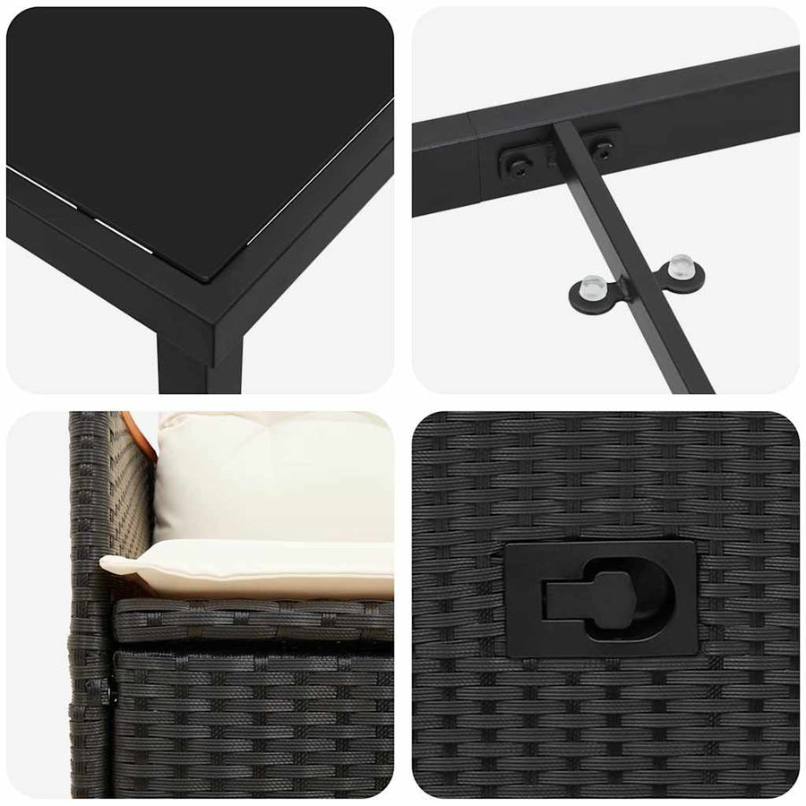 Tuin Eettafelset Met Kussen 9 Pcs Zwart Poly Rattan Grijs