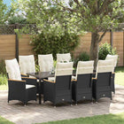 Tuin eettafelset 9-delig poly rattan zwart