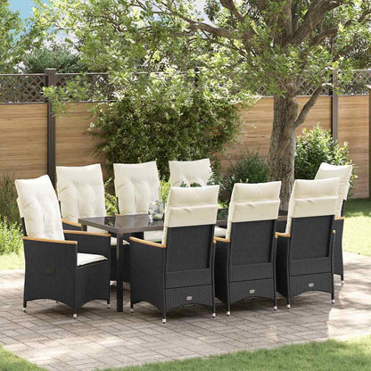 Tuin Eettafelset Met Kussen 9 Pcs Zwart Poly Rattan Grijs