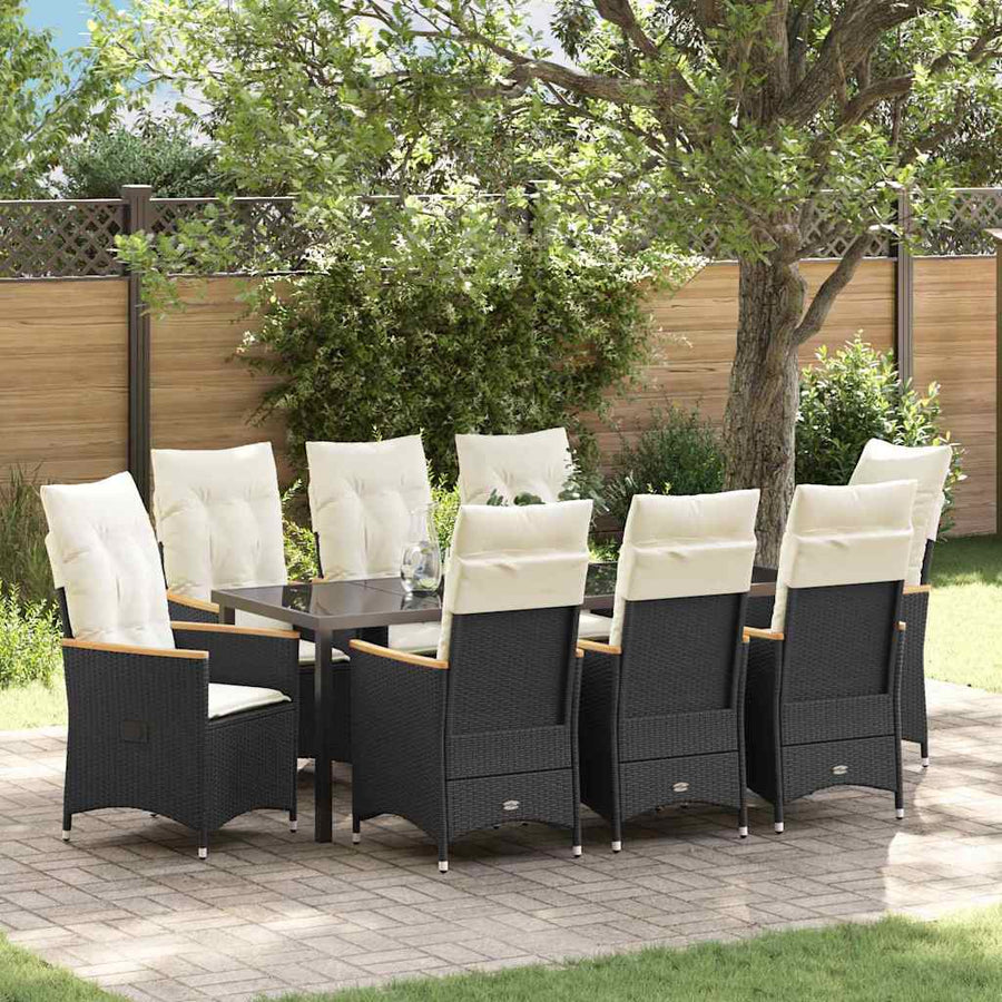 Tuin Eettafelset Met Kussen 9 Pcs Zwart Poly Rattan Grijs