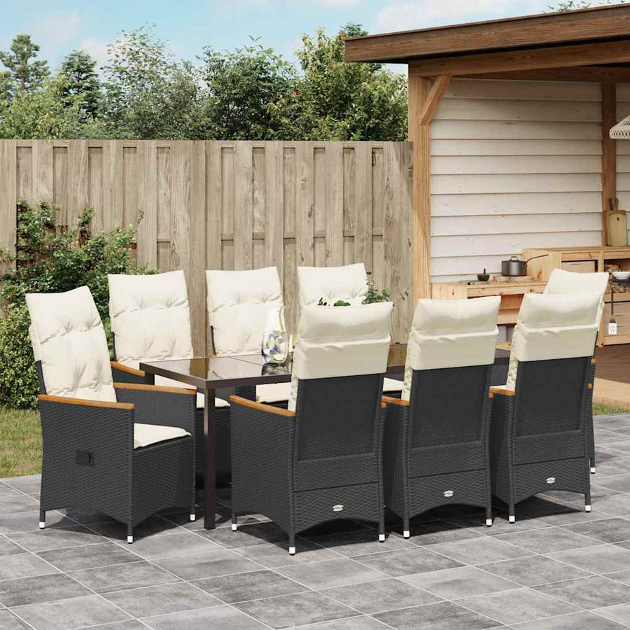 Tuin Eettafelset Met Kussen 9 Pcs Zwart Poly Rattan Grijs