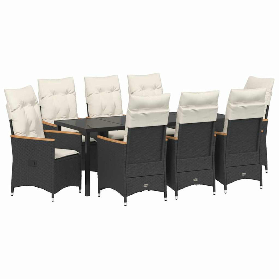Tuin Eettafelset Met Kussen 9 Pcs Zwart Poly Rattan Grijs