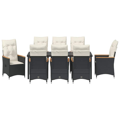 Tuin Eettafelset Met Kussen 9 Pcs Zwart Poly Rattan Grijs
