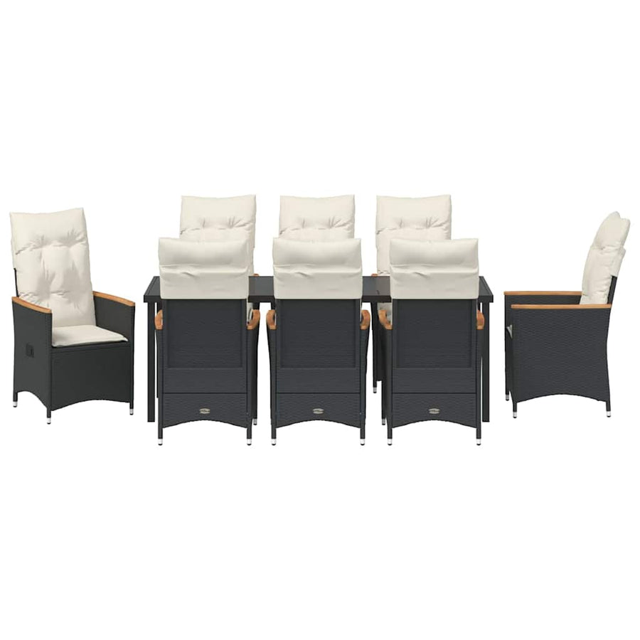 Tuin Eettafelset Met Kussen 9 Pcs Zwart Poly Rattan Grijs