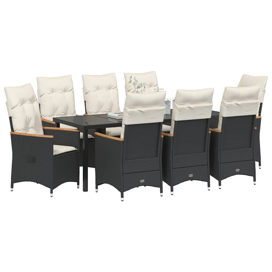 Tuin Eettafelset Met Kussen 9 Pcs Zwart Poly Rattan Grijs