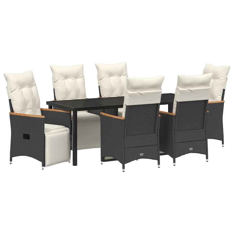 Tuin Eettafelset Met Kussen 7 Pcs Zwart Poly Rattan