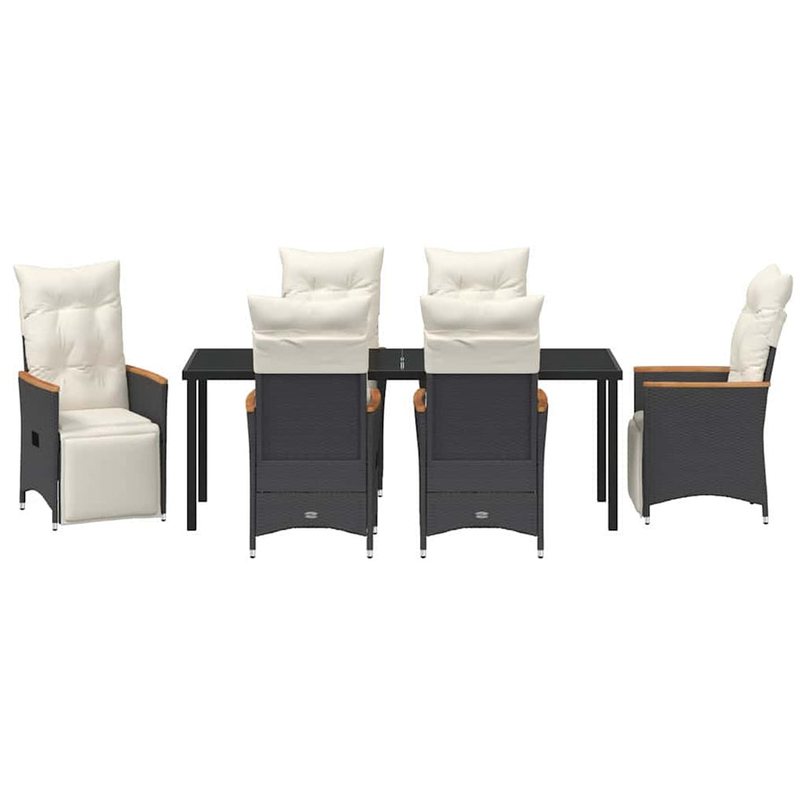 Tuin Eettafelset Met Kussen 7 Pcs Zwart Poly Rattan