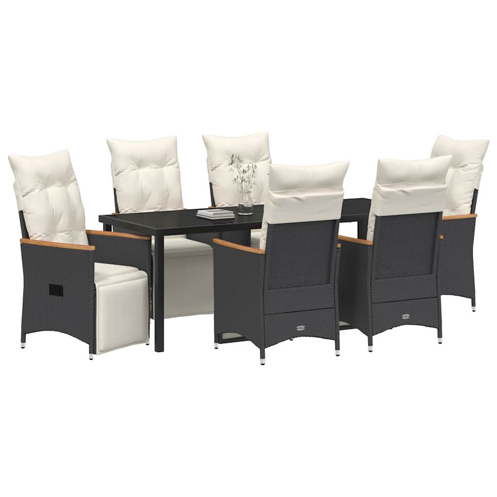 Tuin Eettafelset Met Kussen 7 Pcs Zwart Poly Rattan