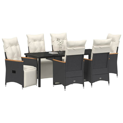 Tuin Eettafelset Met Kussen 7 Pcs Zwart Poly Rattan
