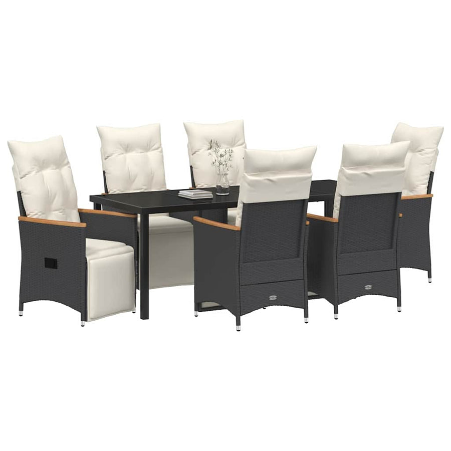 Tuin Eettafelset Met Kussen 7 Pcs Zwart Poly Rattan