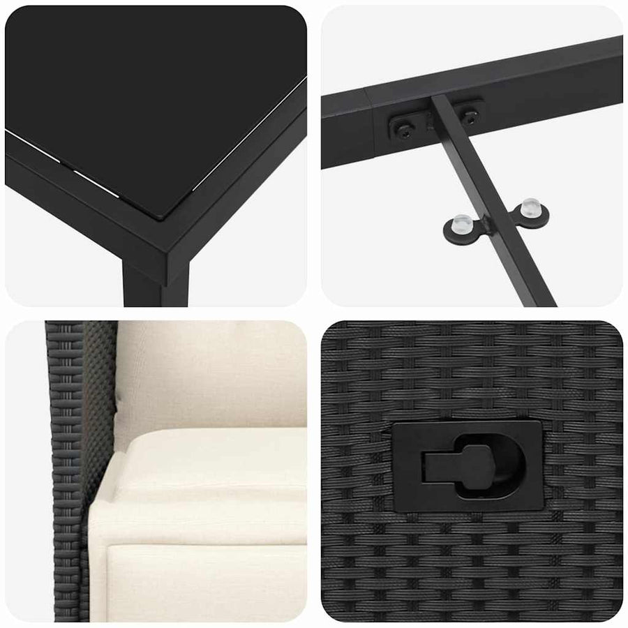 Tuin Eettafelset Met Kussen 9 Pcs Zwart Poly Rattan