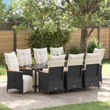 Tuin Eettafelset Met Kussen 9 Pcs Zwart Poly Rattan