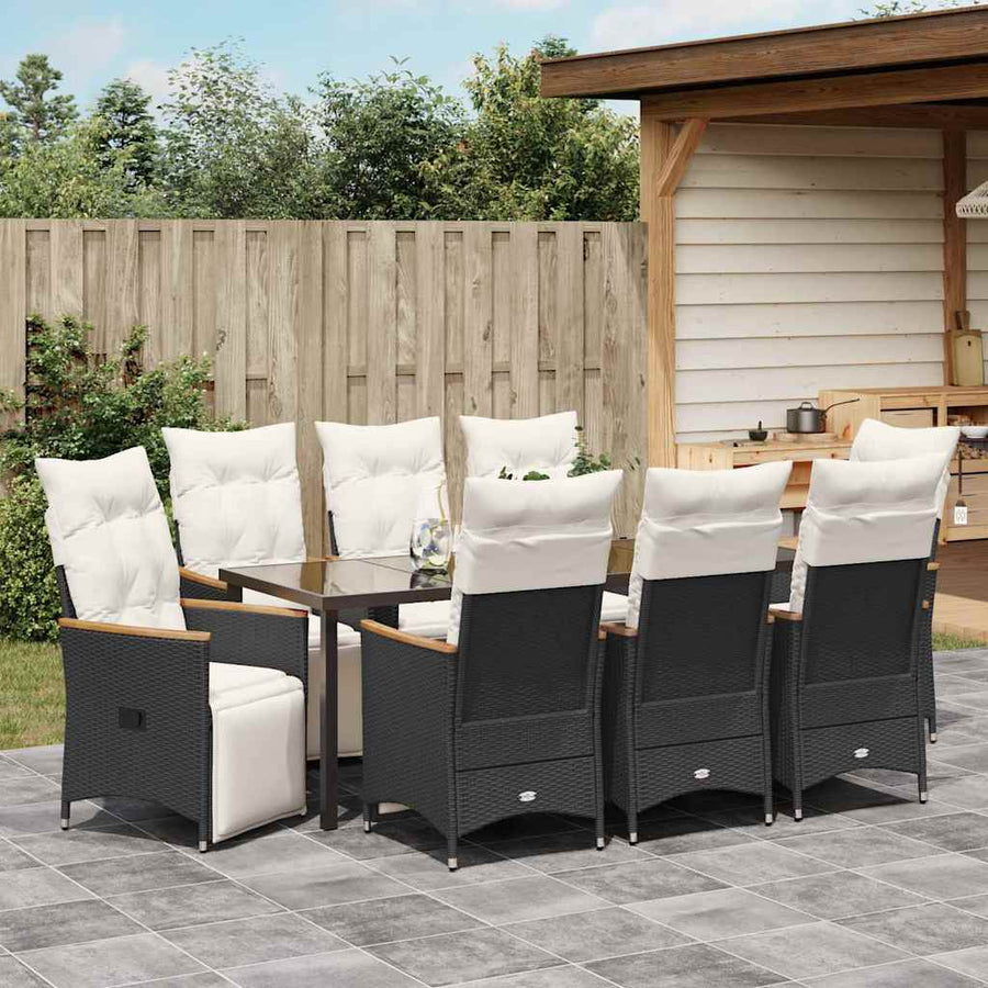 Tuin Eettafelset Met Kussen 9 Pcs Zwart Poly Rattan