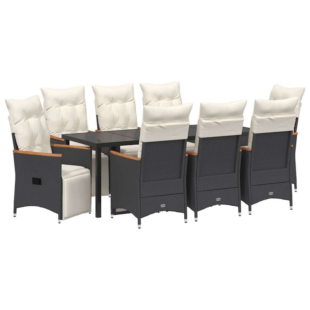 Tuin Eettafelset Met Kussen 9 Pcs Zwart Poly Rattan