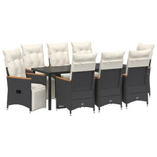Tuin Eettafelset Met Kussen 9 Pcs Zwart Poly Rattan