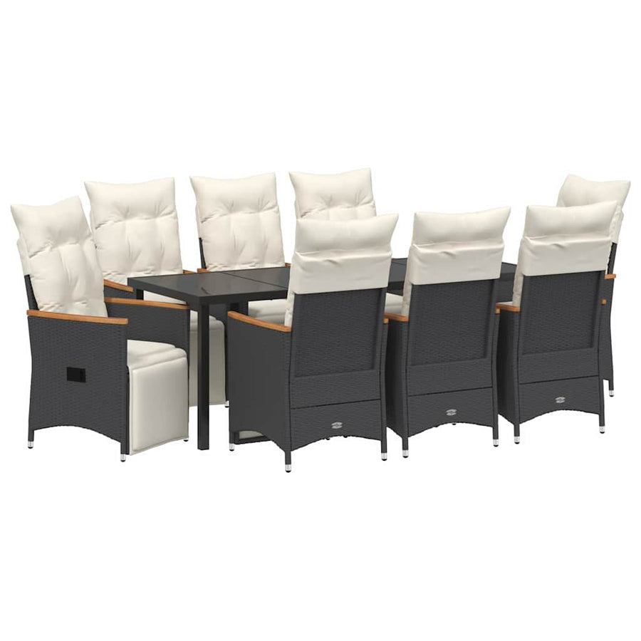 Tuin Eettafelset Met Kussen 9 Pcs Zwart Poly Rattan
