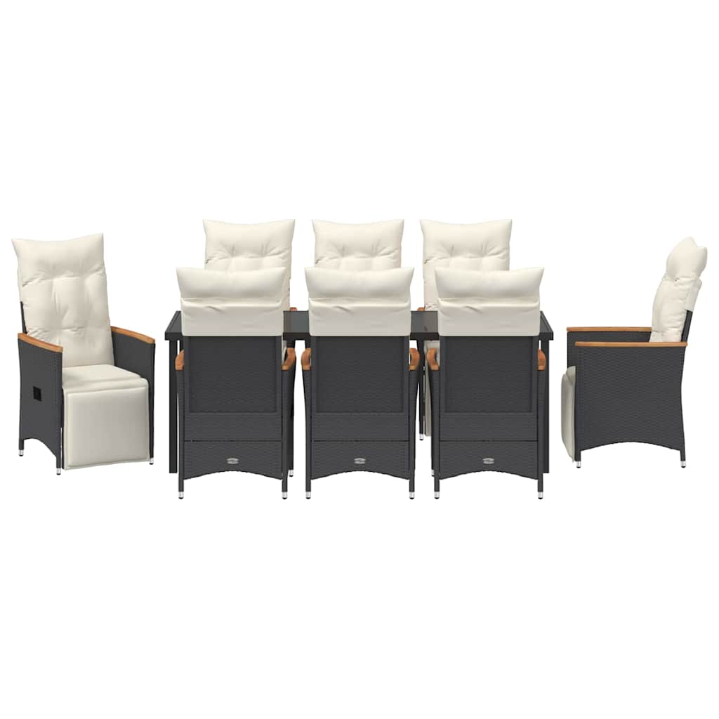 Tuin Eettafelset Met Kussen 9 Pcs Zwart Poly Rattan