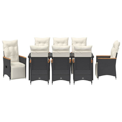 Tuin Eettafelset Met Kussen 9 Pcs Zwart Poly Rattan