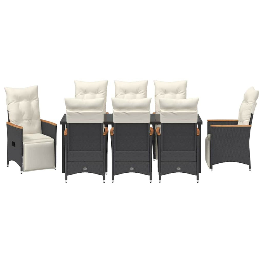 Tuin Eettafelset Met Kussen 9 Pcs Zwart Poly Rattan