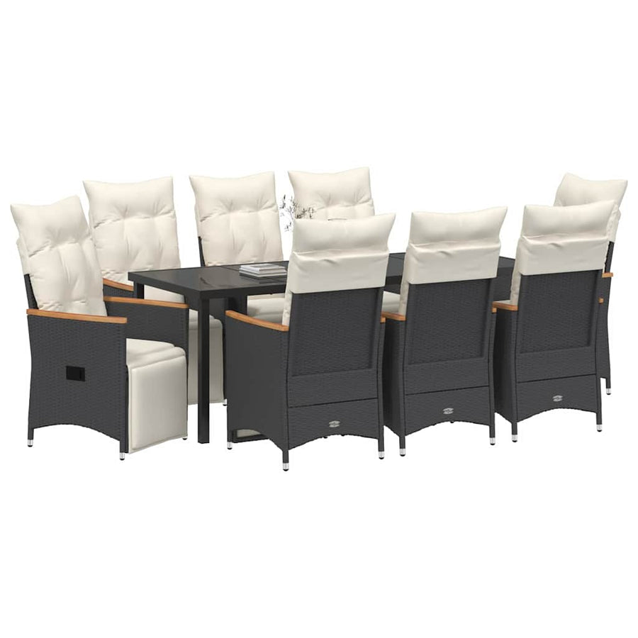 Tuin Eettafelset Met Kussen 9 Pcs Zwart Poly Rattan