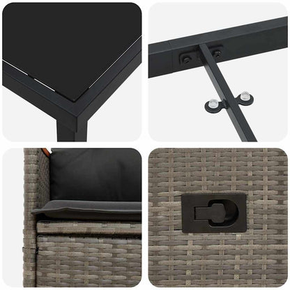 Tuin Eettafelset Met Kussen 7 Pcs Grijs Poly Rattan