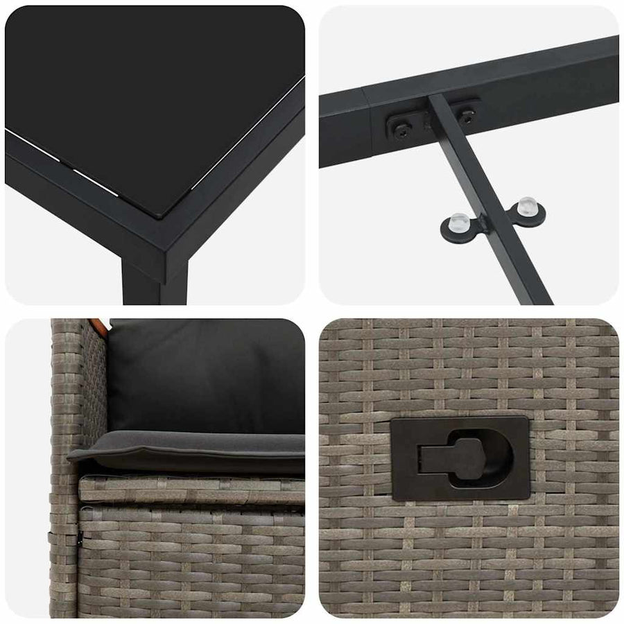Tuin Eettafelset Met Kussen 7 Pcs Grijs Poly Rattan