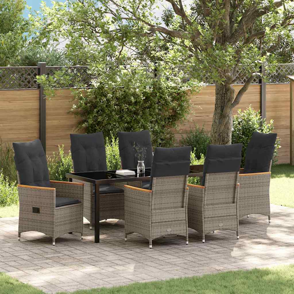 Tuin Eettafelset Met Kussen 7 Pcs Grijs Poly Rattan