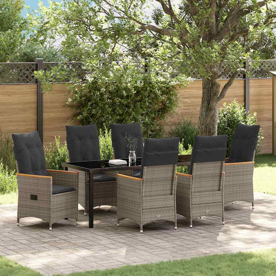 Tuin Eettafelset Met Kussen 7 Pcs Grijs Poly Rattan