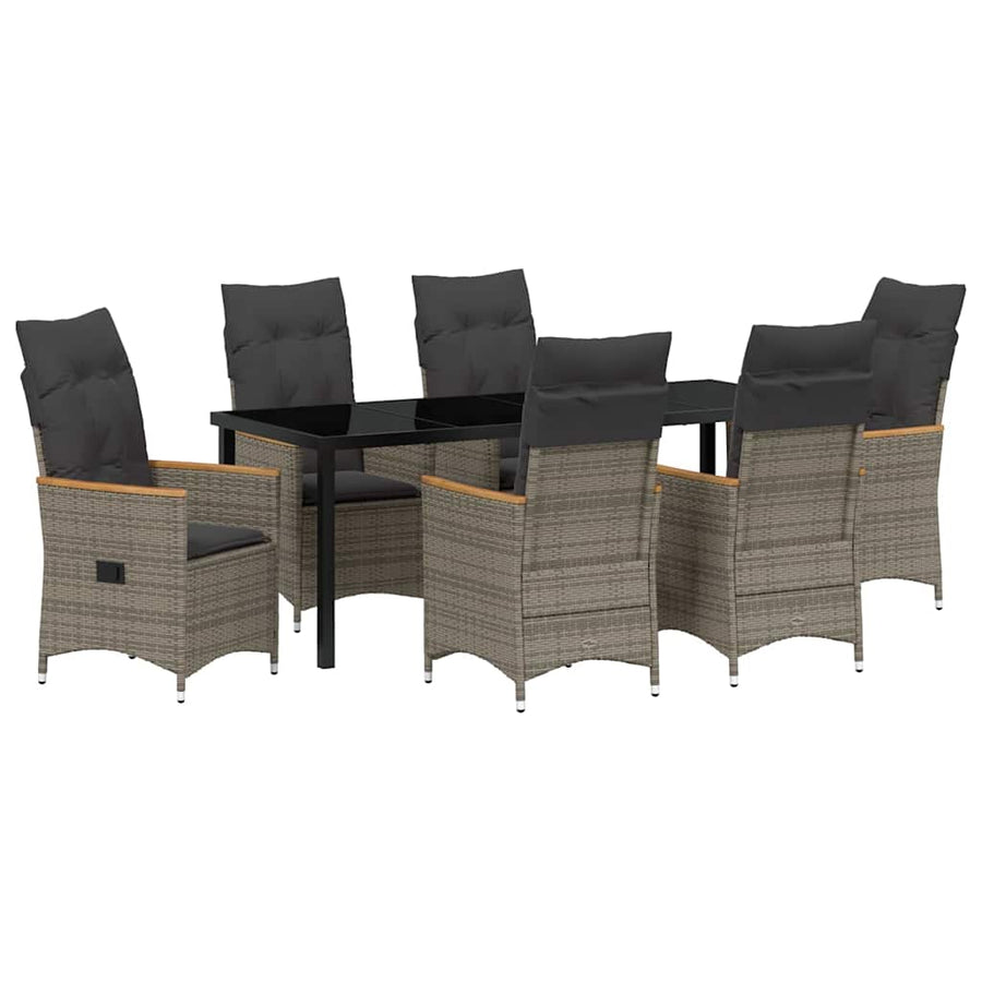 Tuin Eettafelset Met Kussen 7 Pcs Grijs Poly Rattan
