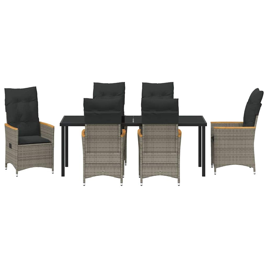 Tuin Eettafelset Met Kussen 7 Pcs Grijs Poly Rattan