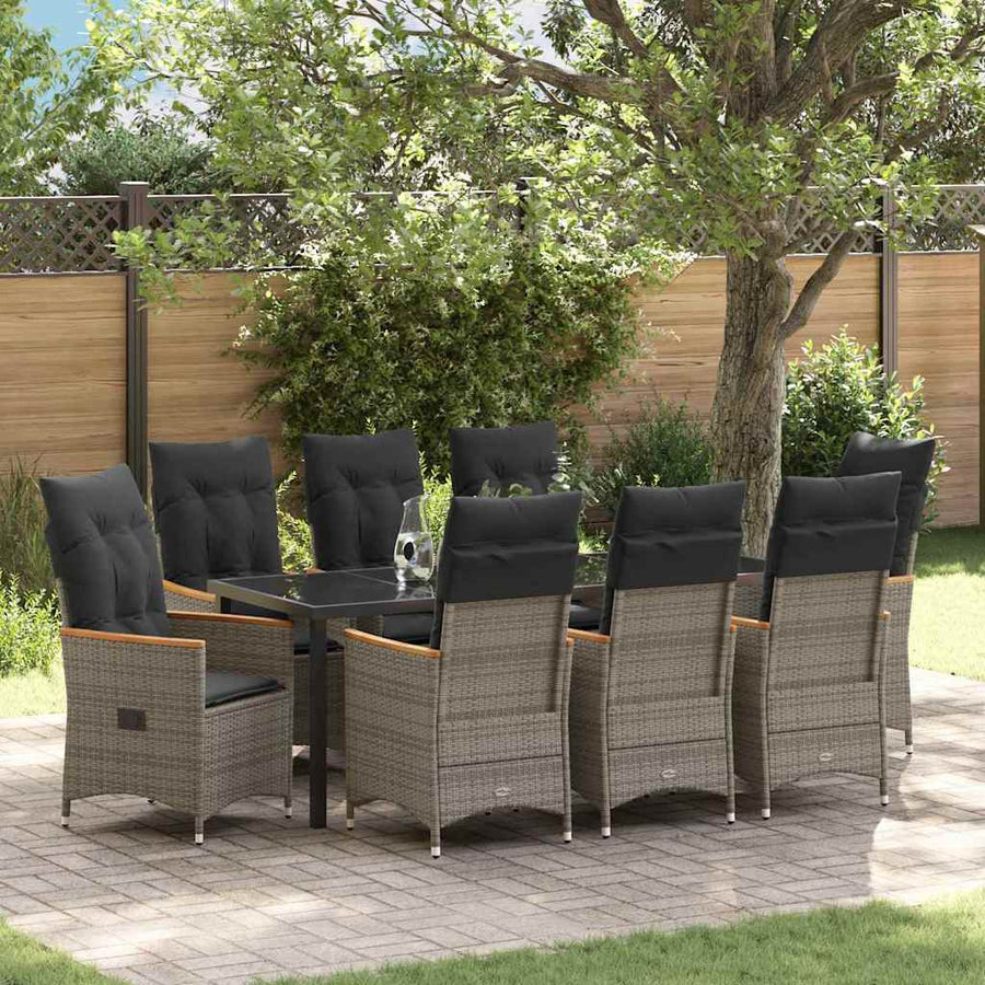 Tuin Eettafelset Met Kussen 9 Pcs Grijs Poly Rattan