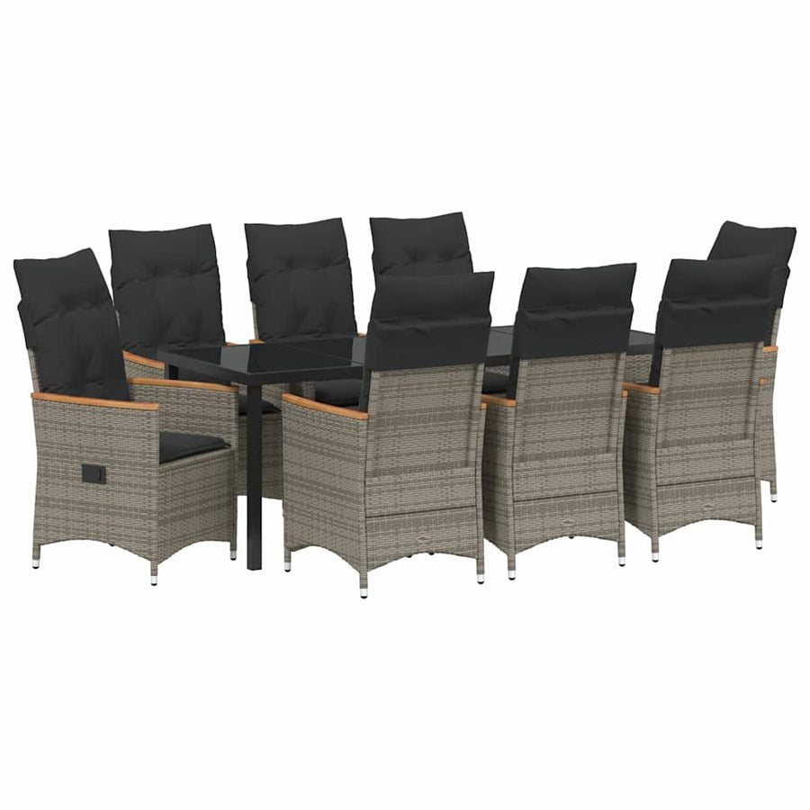 Tuin Eettafelset Met Kussen 9 Pcs Grijs Poly Rattan