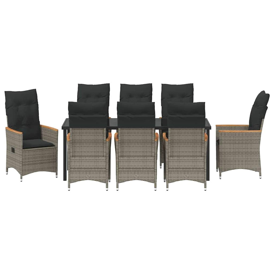 Tuin Eettafelset Met Kussen 9 Pcs Grijs Poly Rattan
