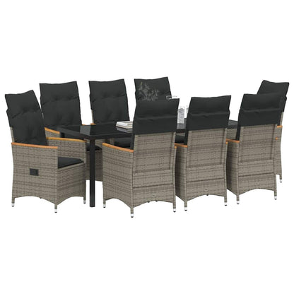 Tuin Eettafelset Met Kussen 9 Pcs Grijs Poly Rattan