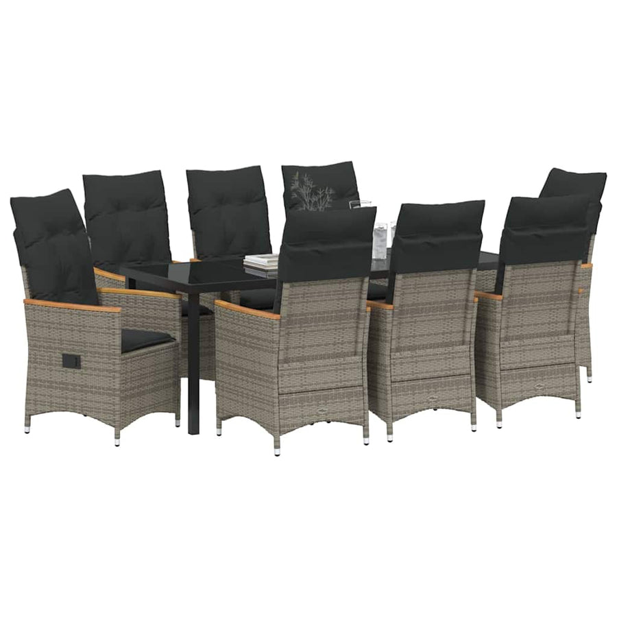 Tuin Eettafelset Met Kussen 9 Pcs Grijs Poly Rattan