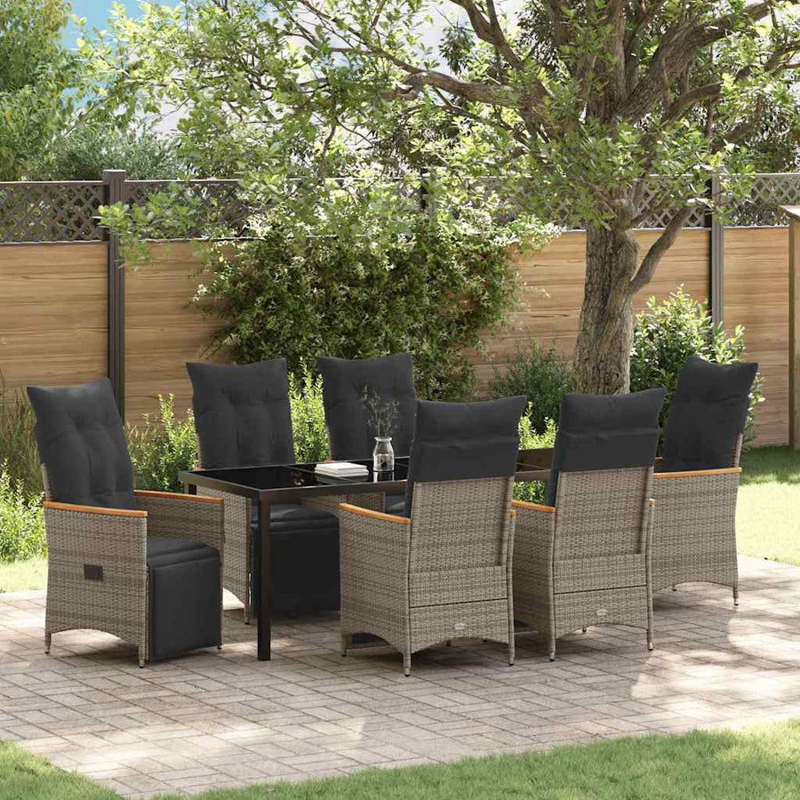 Tuin Eettafelset Met Kussen 7 Pcs Grijs Poly Rattan Grijs