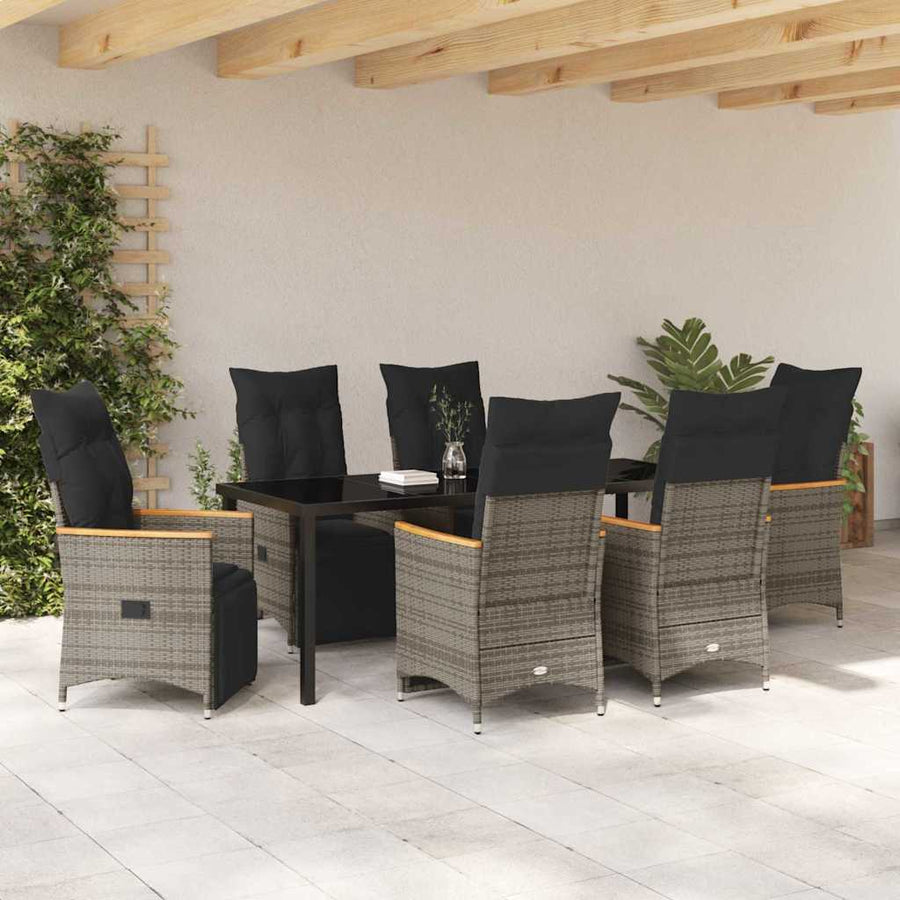 Tuin Eettafelset Met Kussen 7 Pcs Grijs Poly Rattan Grijs