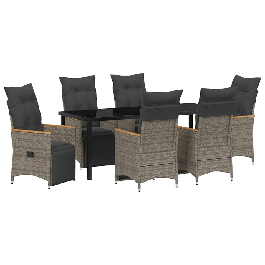 Tuin Eettafelset Met Kussen 7 Pcs Grijs Poly Rattan Grijs