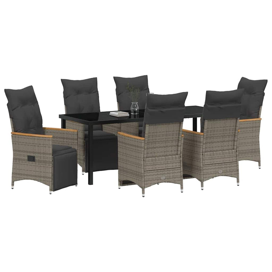 Tuin Eettafelset Met Kussen 7 Pcs Grijs Poly Rattan Grijs