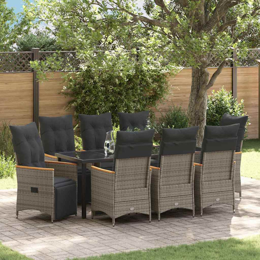 Tuin Eettafelset Met Kussen 9 Pcs Grijs Poly Rattan Grijs
