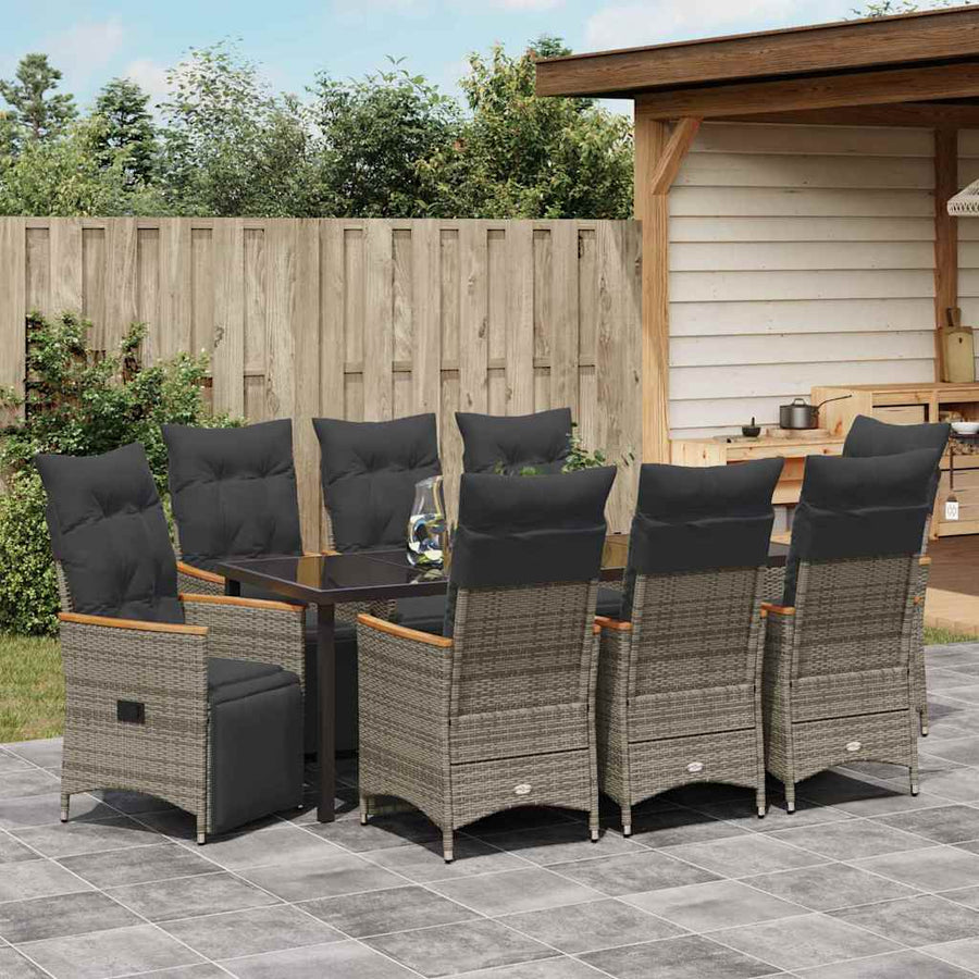 Tuin Eettafelset Met Kussen 9 Pcs Grijs Poly Rattan Grijs